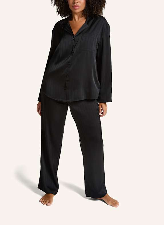 hunkemöller Schlafshirt SATIN PINSTRIPE SCHWARZ