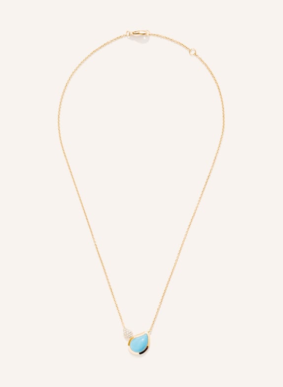 TAMARA COMOLLI Halskette NECKLACE SIGNATURE 2 DROPS TURQUOISE / DIAMOND PAVÉ 18K Gelbgold GOLD