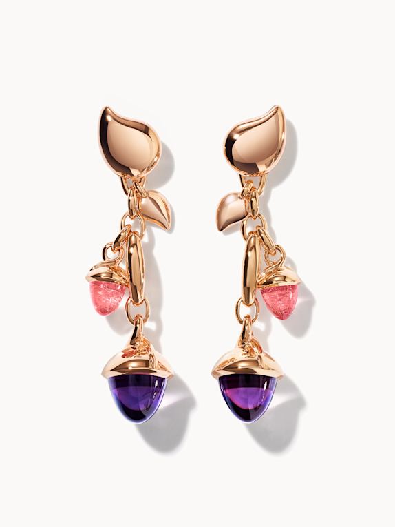 TAMARA COMOLLI Ohrringe OHRRINGE MIKADO DANGLING 2 ACORNS - 'WILDBERRY' 18K Roségold ROSÉGOLD