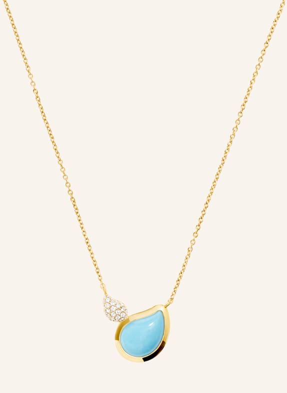 TAMARA COMOLLI Halskette NECKLACE SIGNATURE 2 DROPS TURQUOISE / DIAMOND PAVÉ 18K Gelbgold GOLD
