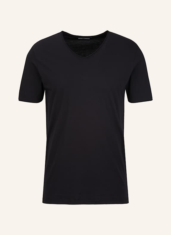 TRUSTED HANDWORK V Neck 1/2-Sleeve T-Shirt with Roll Edge SCHWARZ