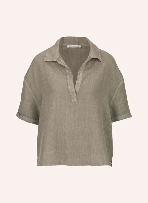 TRUSTED HANDWORK Leinenbluse Spade Neck 1/2 Sleeve Blouse GRAU