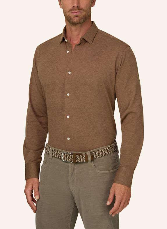 BOGGI MILANO Jerseyhemd Regular Fit BRAUN