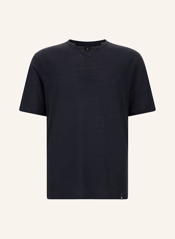 BOGGI MILANO T-Shirt aus Leinen DUNKELBLAU