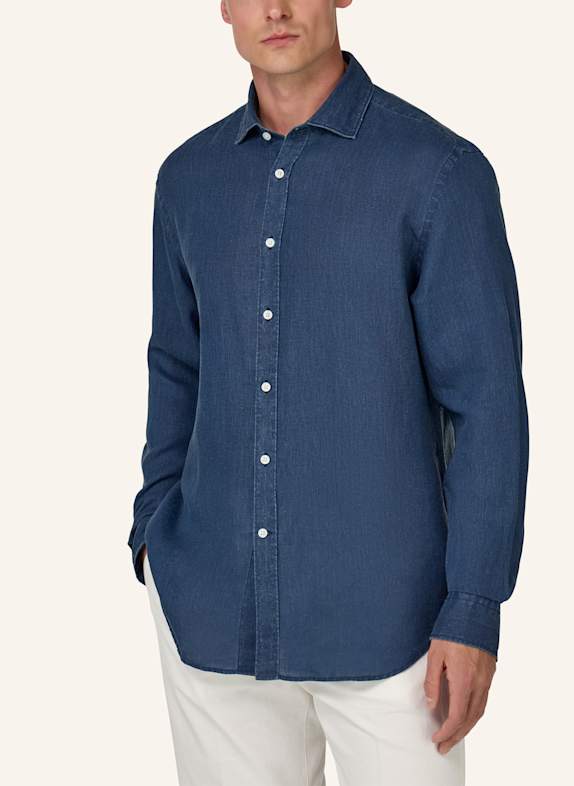 BOGGI MILANO Linnen overhemd met normale pasvorm BLAUW