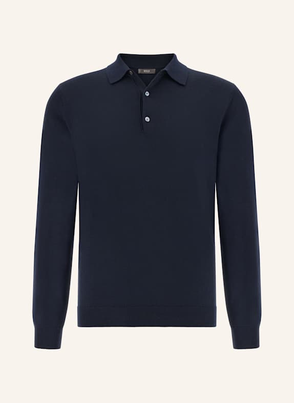 BOGGI MILANO Knitted Merino Polo Shirt BLAU