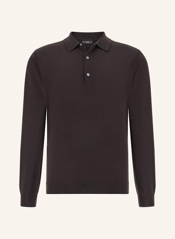 BOGGI MILANO Knitted Merino Polo Shirt DUNKELBRAUN