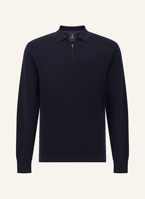 BOGGI MILANO Knitted Polo Shirt in Superfine Merino Wool BLAU