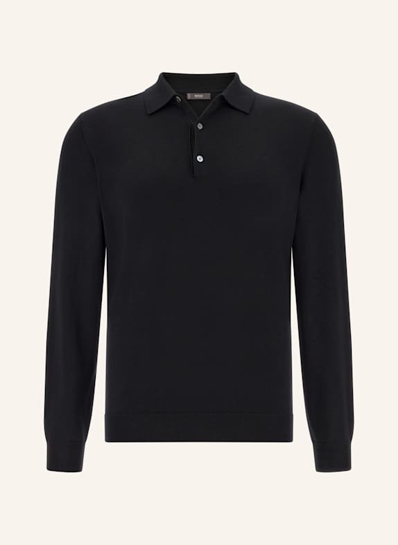 BOGGI MILANO Knitted Merino Polo Shirt SCHWARZ