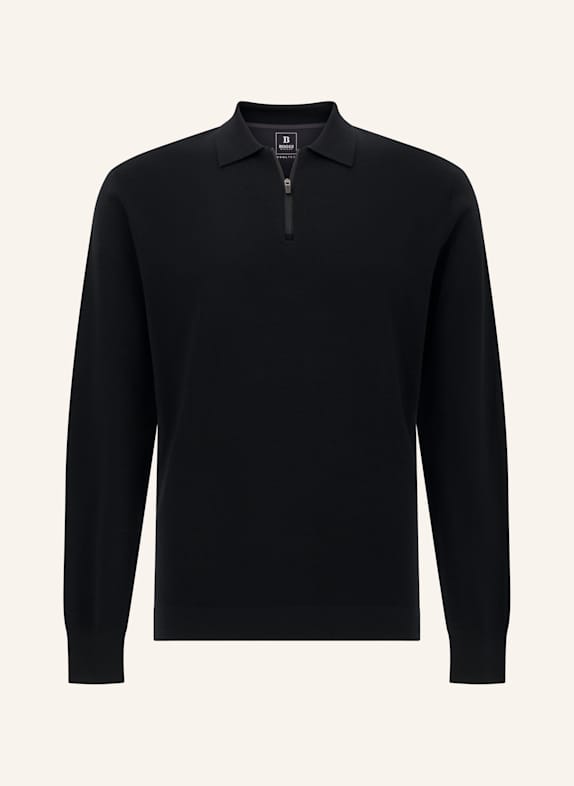 BOGGI MILANO Knitted Polo Shirt in Superfine Merino Wool SCHWARZ