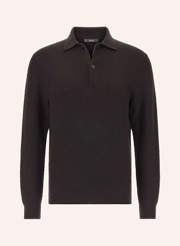 BOGGI MILANO Strick-Poloshirt DUNKELBRAUN
