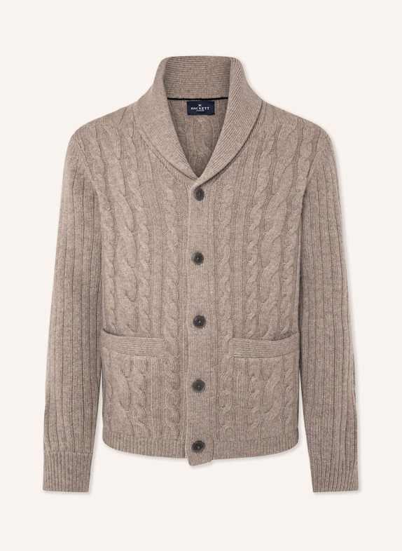 HACKETT LONDON Strickjacken Cardigan CABLE SHAWL CARDI TAUPE/ HELLBRAUN