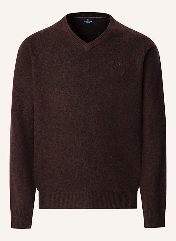HACKETT LONDON Pullover LAMBSWOOL V NECK DUNKELBRAUN