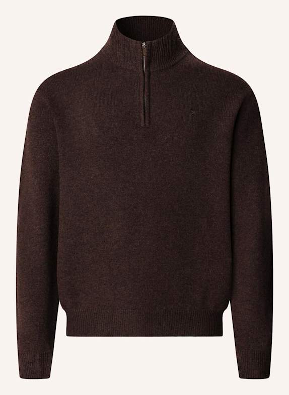 HACKETT LONDON Pullover LAMBSWOOL HZIP DUNKELBRAUN