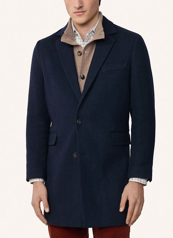 HACKETT LONDON Stehkragenmantel PLAIN WOOL OVERCOAT DUNKELBLAU