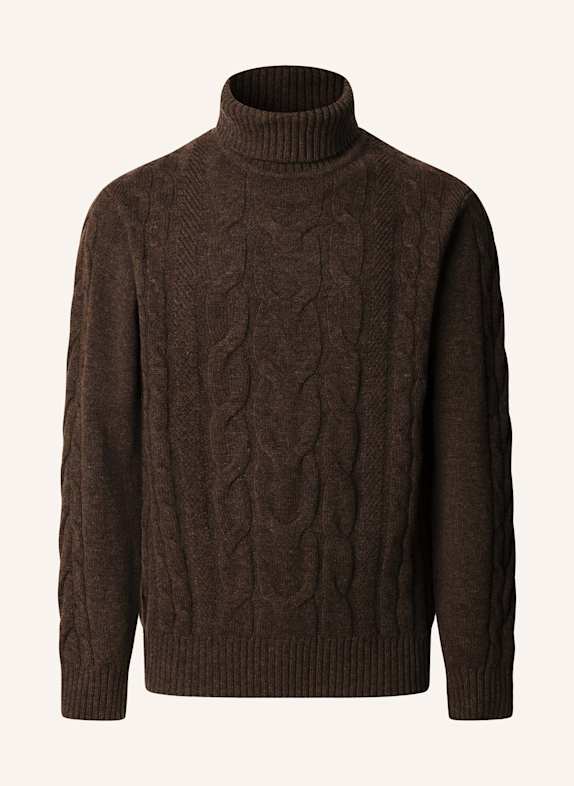 HACKETT LONDON Pullover CABLE ROLL NECK BRAUN