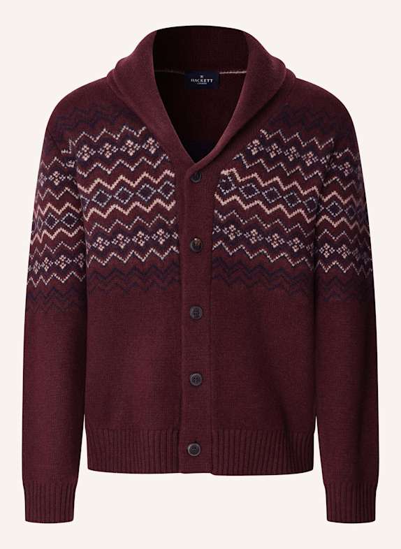 HACKETT LONDON Strickjacken Cardigan FAIRISLE SHAWL CARDI DUNKELROT