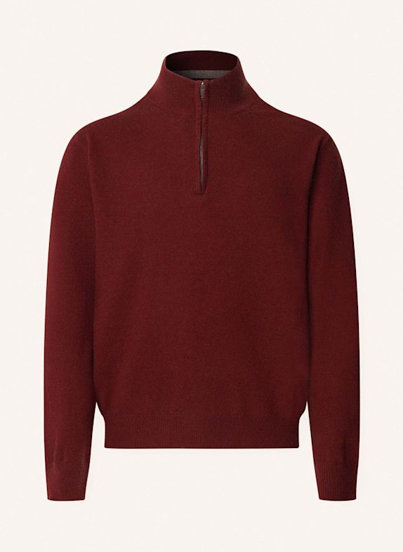HACKETT LONDON Pullover MERINO CASH MIX HZIP DUNKELROT