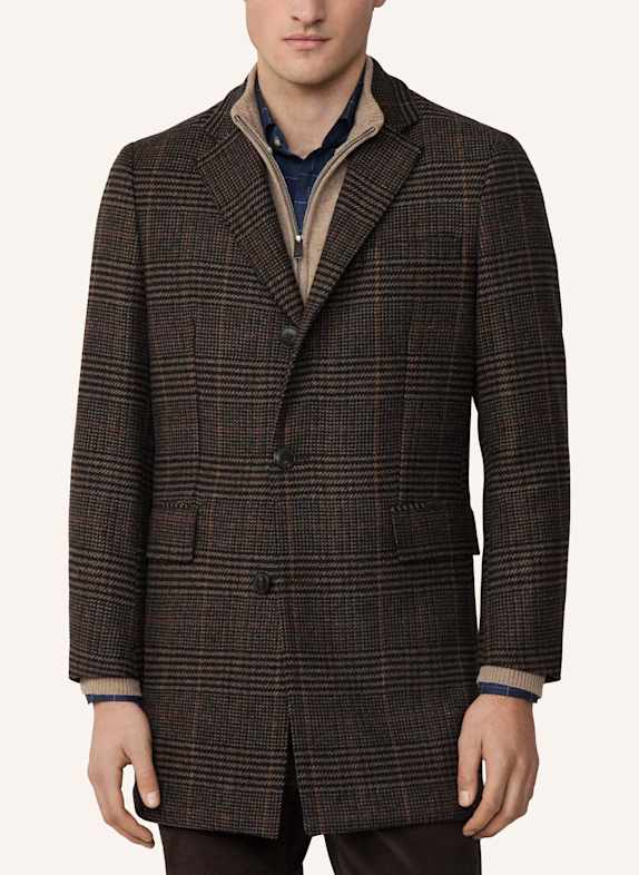 HACKETT LONDON Stehkragenmantel COUNTRY CHECK COAT BRAUN