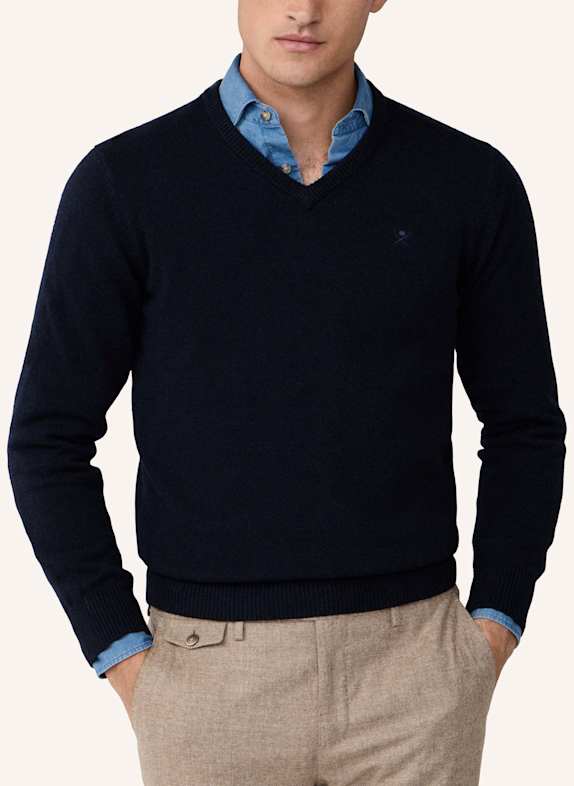 HACKETT LONDON Pullover LAMBSWOOL V NECK BLAU