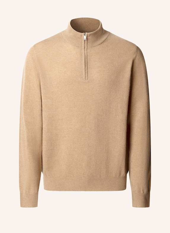 HACKETT LONDON Pullover MERINO CASH MIX HZIP BEIGE