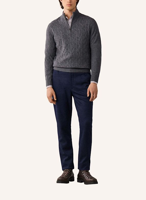 HACKETT LONDON Pullover LAMBSWOOL CABLE HZIP GRAU