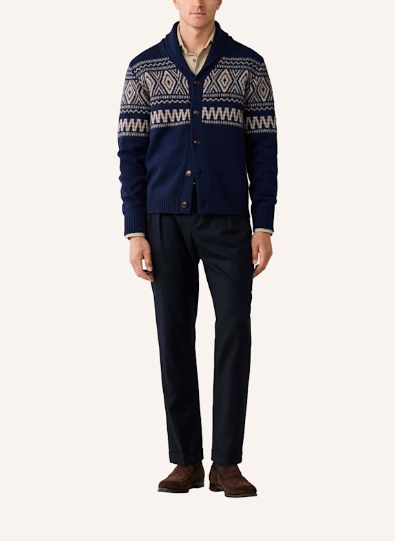 HACKETT LONDON Strickjacken Cardigan FAIRISLE SHAWL CARDI BLAU