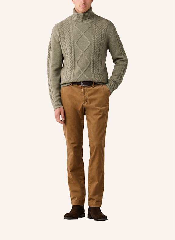 HACKETT LONDON Pullover ARGYLE CABLE ROLL NK OLIV
