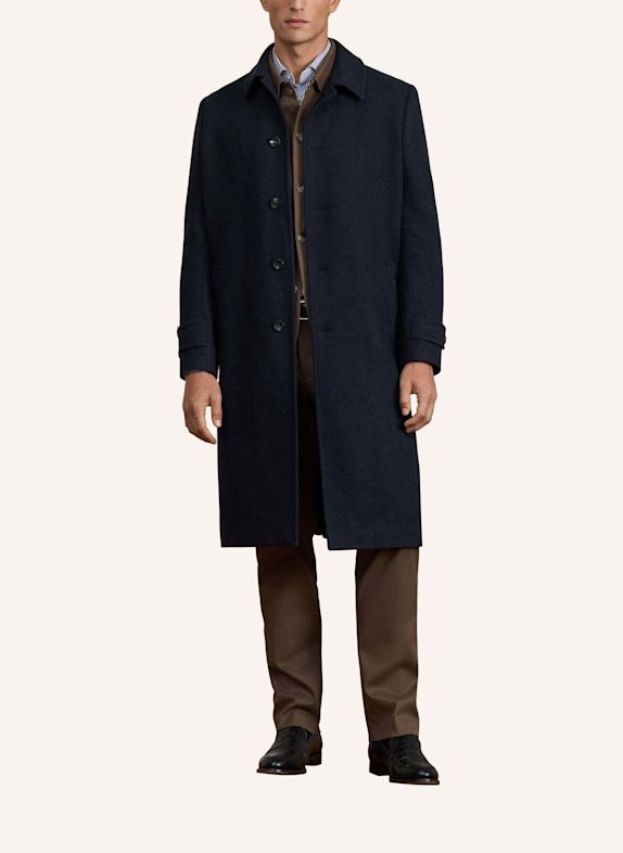HACKETT LONDON Stehkragenmantel SR HBONE WL CASH COAT DUNKELBLAU