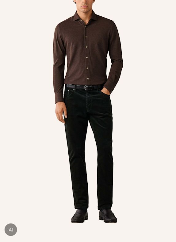 HACKETT LONDON Freizeithemd MELANGE JERSEY PIQUE DUNKELBRAUN