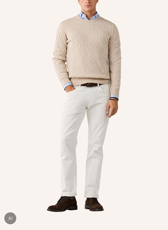 HACKETT LONDON Pullover LAMBSWOOL CABLE CREW BEIGE