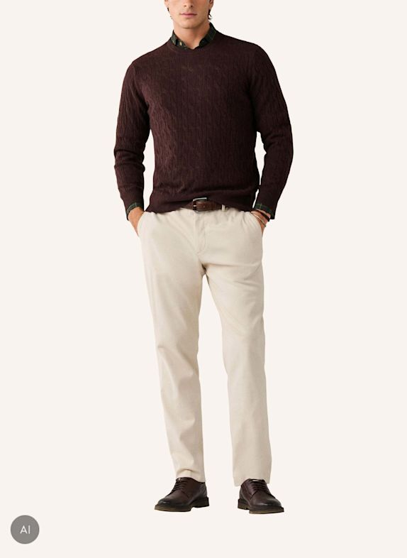 HACKETT LONDON Pullover LAMBSWOOL CABLE CREW BRAUN