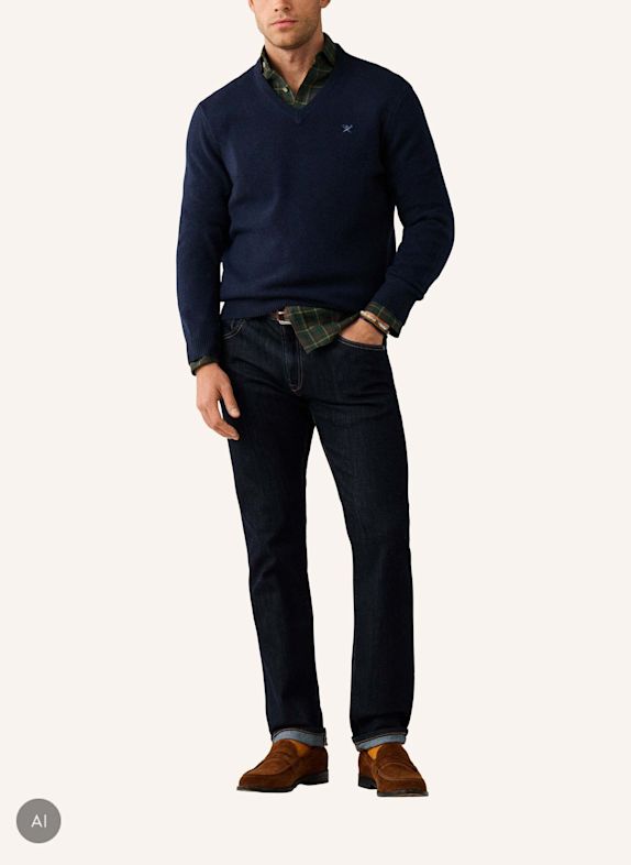 HACKETT LONDON Pullover LAMBSWOOL V NECK BLAU