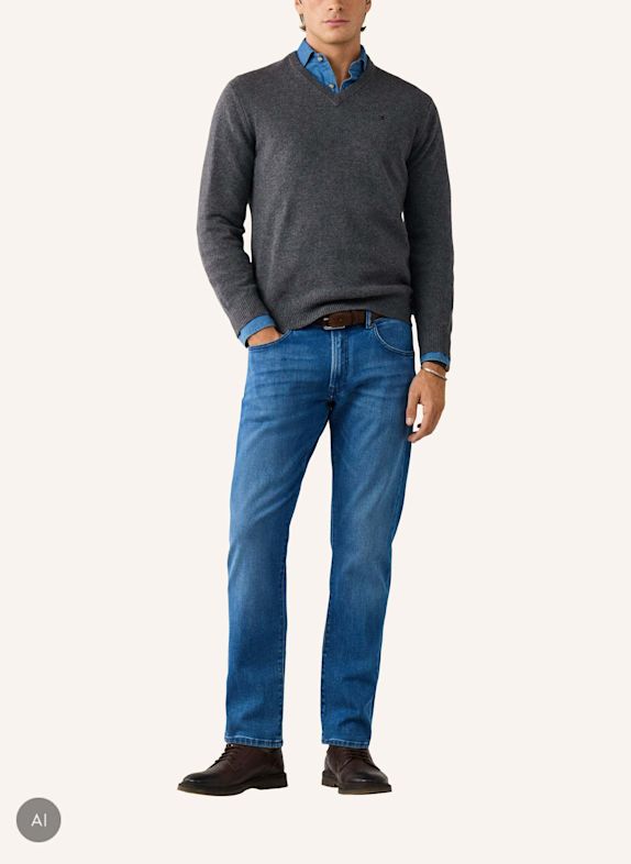 HACKETT LONDON Pullover LAMBSWOOL V NECK GRAU
