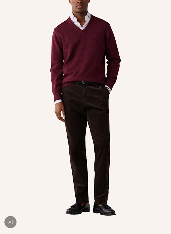 HACKETT LONDON Pullover LAMBSWOOL V NECK ROT