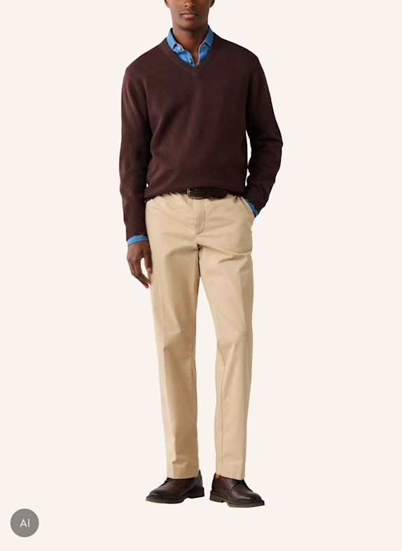 HACKETT LONDON Pullover LAMBSWOOL V NECK BRAUN
