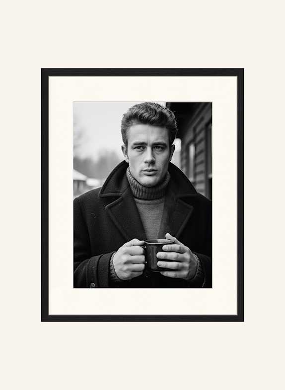 JACOB BADEN Wandbild JAMES DEAN WINTER KAFFEE mit Rahmen SCHWARZ