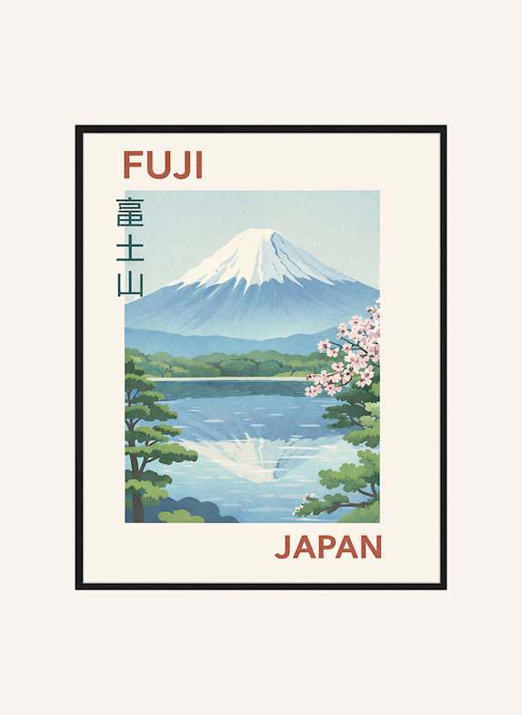 Liv Corday Wandbild FUJI, JAPAN mit Rahmen SCHWARZ