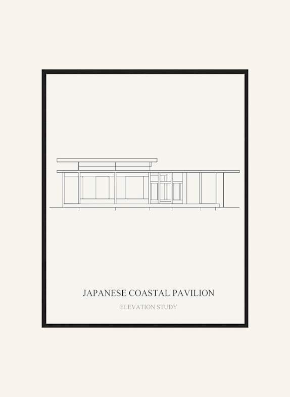 Liv Corday Wandbild JAPANISCHER KÜSTENPAVILLON mit Rahmen SCHWARZ