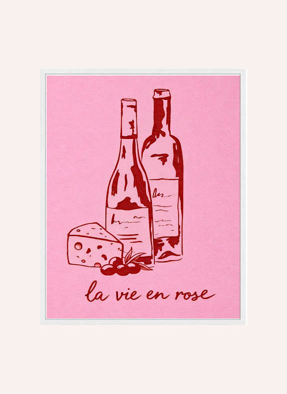 Liv Corday Wandbild WEIN MIT KÄSE mit Rahmen WEISS