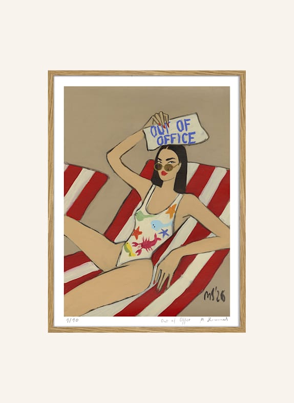 MARTAS ILLUSTRATION Kunstwerk OUT OF OFFICE in beperkte oplage, met lijst ECRU