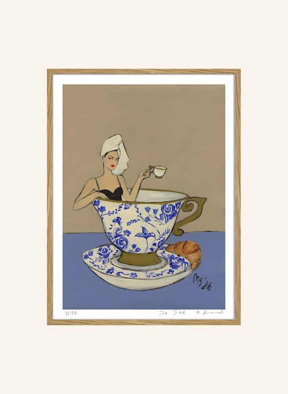 MARTAS ILLUSTRATION Kunstwerk in beperkte oplage TEA TIME met lijst ECRU