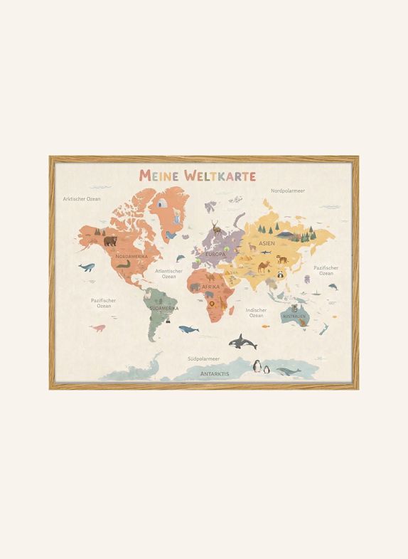 Milan Moon Wandbild MEINE WELTKARTE mit Rahmen ECRU