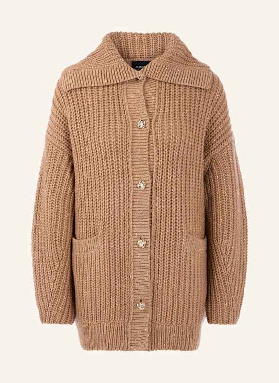 MARC CAIN Oversized-Strickjacke mit Cashmere und Pailletten CAMEL/ BRAUN