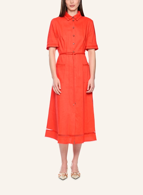 MARC CAIN Hemdblusenkleid mit Leinen und Spitze ROT