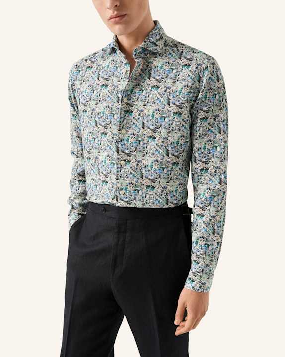ETON Leinenhemd mit Mosaikblütenmuster Slim Fit BLAU