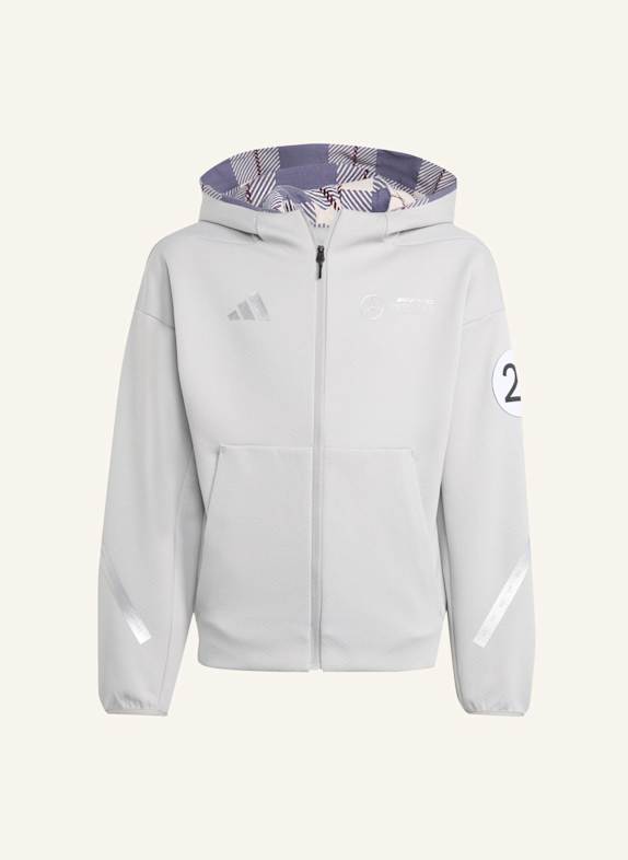 adidas MERCEDES-AMG PETRONAS FORMULA ONE TEAM SILVER ARROWS KIDS TRAININGSJACKE MIT KAPUZE UND DURCHGEHENDEM REISSVERSCHLUSS GRAU