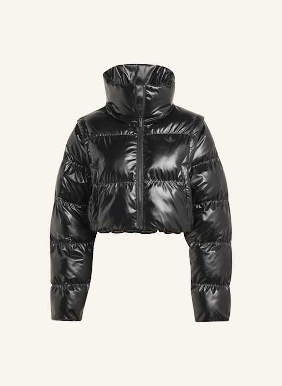 adidas Originals ESSENTIALS GLÄNZENDE 2-IN-1 KÜRZER GESCHNITTENE PUFFER JACKE SCHWARZ