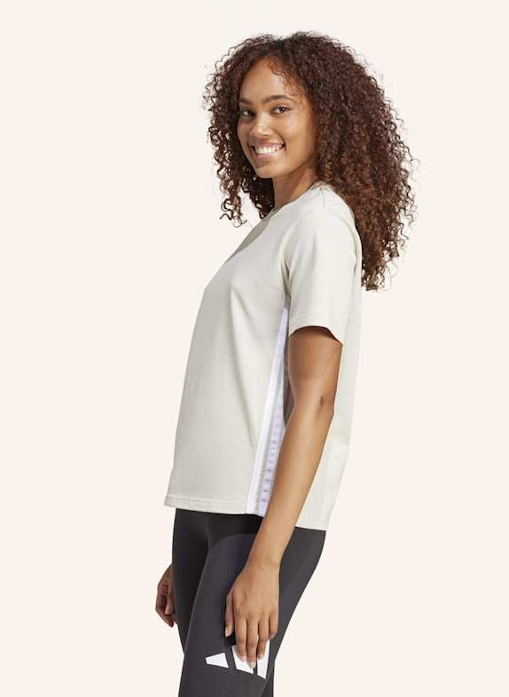 adidas T-Shirt ESSENTIALS 3-STREIFEN BEIGE / WEISS
