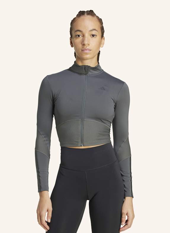 adidas HYPERGLAM RIB ZIP THRU COVER UP GRAU/ SCHWARZ